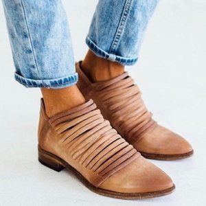 Free People Lost Valley Tan Brown Boho Ankle Boot Size 8.5
